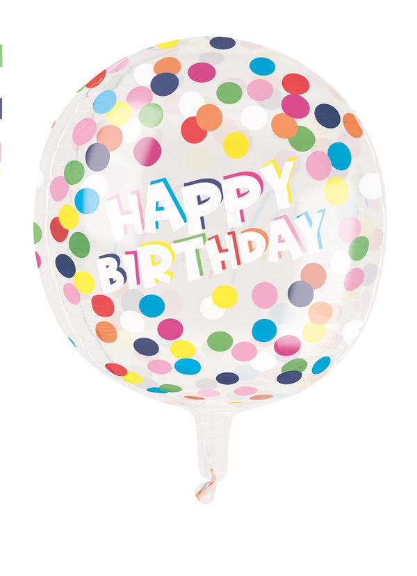 PRINTED CLEAR SPHERE POLKA DOT BIRTHDAY HELIUM BALLOON 38.1CM (15")